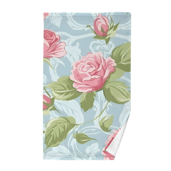 Cotton Bath Towels Soft Face Towel Absorbent Quick Dry Rose and Leaves 16"x28"