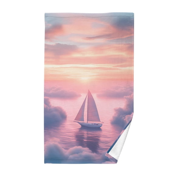 Cotton Bath Towels Soft Face Towel Absorbent Quick Dry Sailboat above Clouds 16"x28"