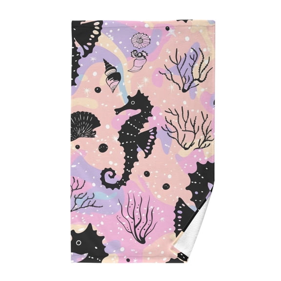 Cotton Bath Towels Soft Face Towel Absorbent Quick Dry Seahorse Coral Seashells 16"x28"