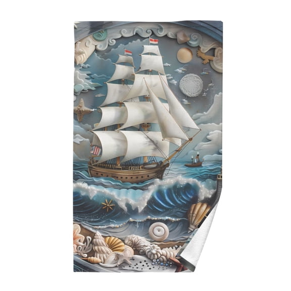 Cotton Bath Towels Soft Face Towel Absorbent Quick Dry Ship on Sea and Shell 16"x28"