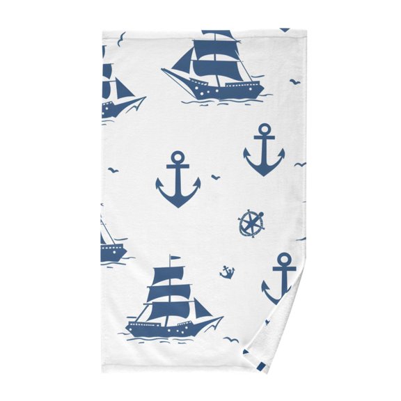 Cotton Bath Towels Soft Face Towel Absorbent Quick Dry Ships and Anchors 16"x28"