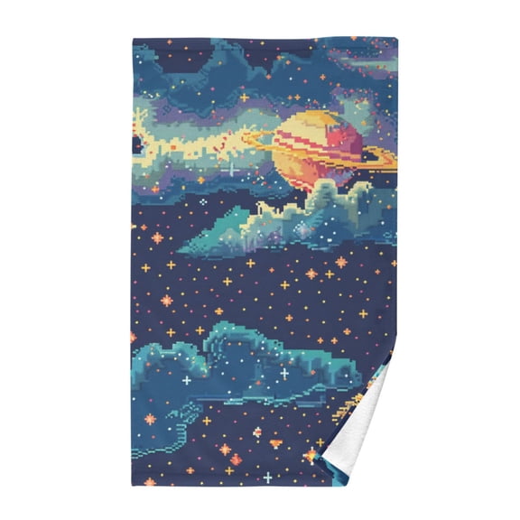 Cotton Bath Towels Soft Face Towel Absorbent Quick Dry Space Pixel Style 16"x28"