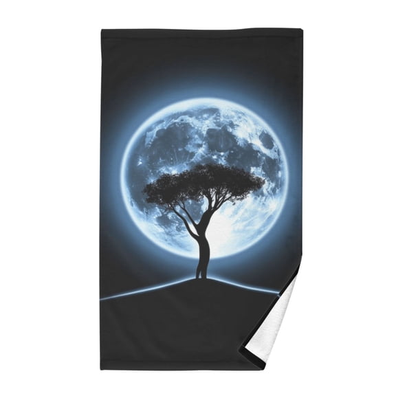 Cotton Bath Towels Soft Face Towel Absorbent Quick Dry Tree and Moon 16"x28"