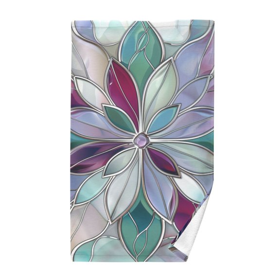 Cotton Bath Towels Soft Face Towel Absorbent Quick Dry Violet Red Floral Stained Glass 16"x28"