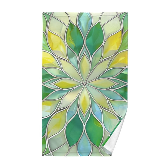 Cotton Bath Towels Soft Face Towel Absorbent Quick Dry Yellow Green Floral Stained Glass 16"x28"