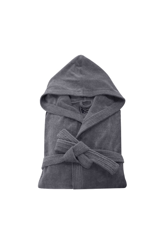 Cotton Bathrobe for Men, Terry Cloth Robe with Hooded Towel Full Length Robe Dark Grey One Size