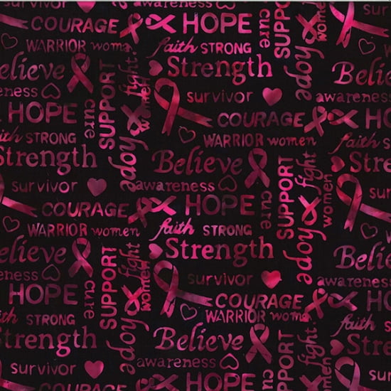 Cotton Batik Black Cherry Cancer Words Script Hope Hoffman California Fabrics Bali Batiks Cotton Fabric Print by the Yard (U2487-196-BLACKCHERR)