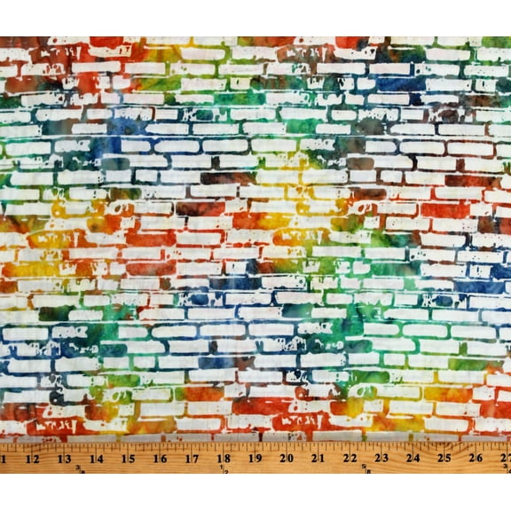 Cotton Batik Bricks Building Construction Hand Dyed Colorful Cotton Fabric Print by the Yard (988-Q)