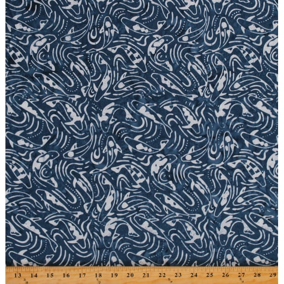 Cotton Batik Coyfish Blue Water Cotton Fabric Print by the Yard (06612-55)