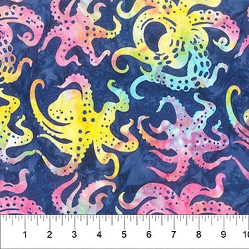 Cotton Batik Octopus Oasis Banyan Batiks Octopi Northcott Dark Blue Multicolor Cotton Fabric Print by the Yard (83570-49)