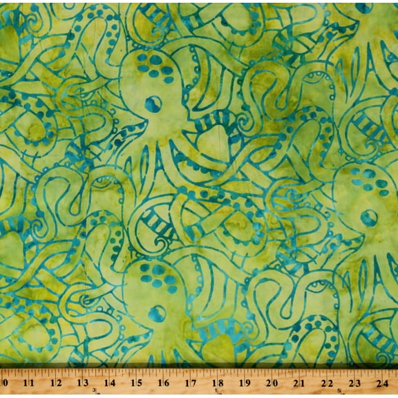 Cotton Batik Octopus Ocean Sea Octopi Cotton Fabric Print by the Yard (BT9186-Lime-D)