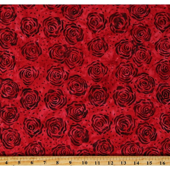 Cotton Batik Red Roses Flowers Floral Valentine's Day Splendor Cotton Fabric Print by the Yard (446Q-1)
