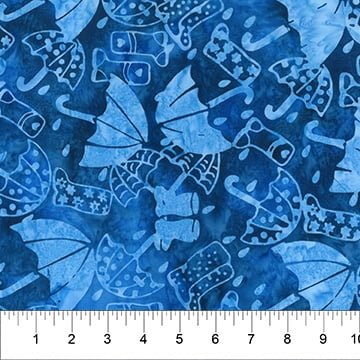 Cotton Batik Secret Garden Umbrellas Rain Boots Watercolor Northcott Cotton Batik Fabric Print by the Yard (83291-48)