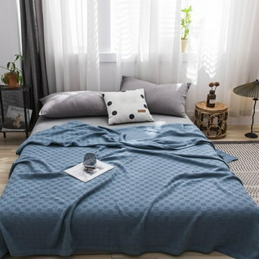 Cotton Bed Blanket Twin Cotton Thermal Blanket Lightweight Bed Throw Breathable Premium Soft Comfortable Blanket for all Season (78.74x59.06in)