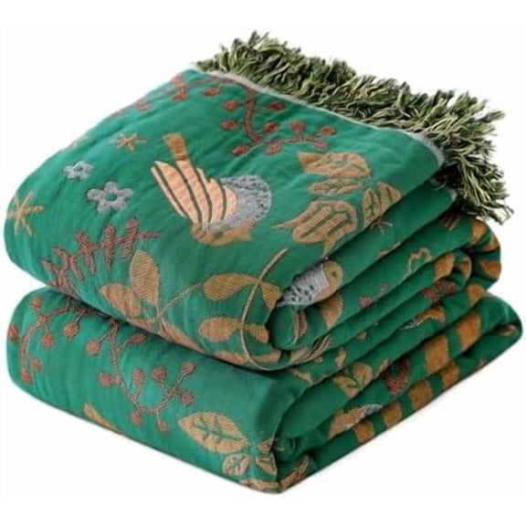 Cotton Bed Blanket for Couch and Sofa Blankets for Living Room Bedroom Floral and Birds Throw 80"x90" Breathable Cozy Boho Blankets