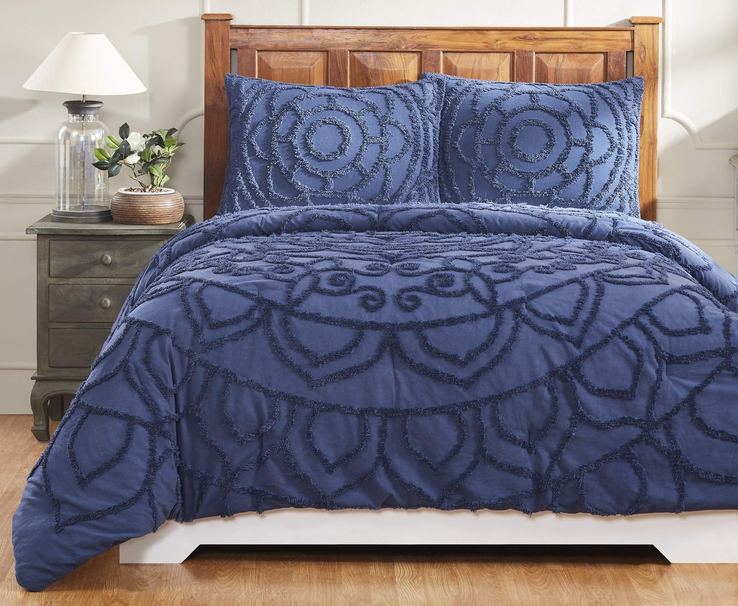 Cotton Bed Comforter Collection, Cleo Design In Navy, Size Comforter