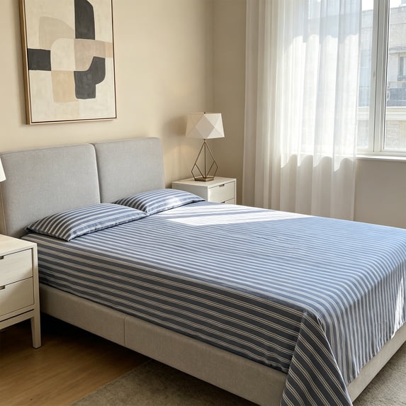Cotton Bed Sheet, Lightweight Twin Sheet Set, Spring Summer Soft Breathable Bedding, 150x230cm / 59x90 Inch