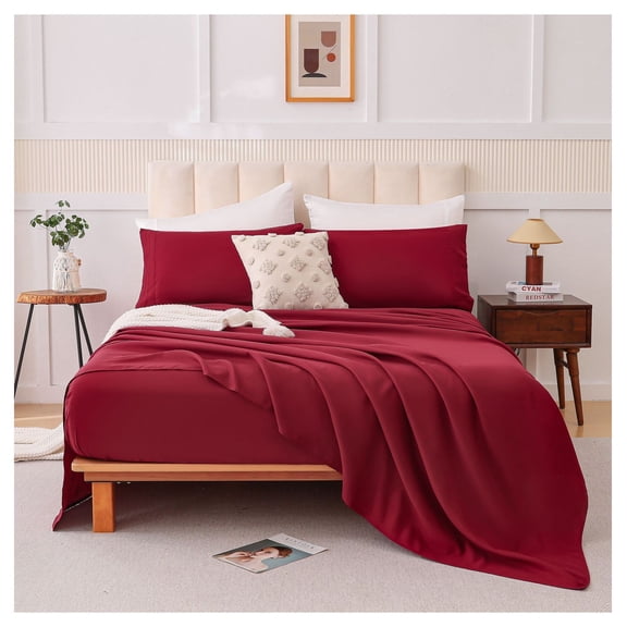 Cotton Bed Sheet Set - 4 Piece Cloud Soft Microfiber Bedding Set Queen Size, Breathable & Skin-Friendly, Morandi Color, Fade Resistant, for Comfortable Sleep