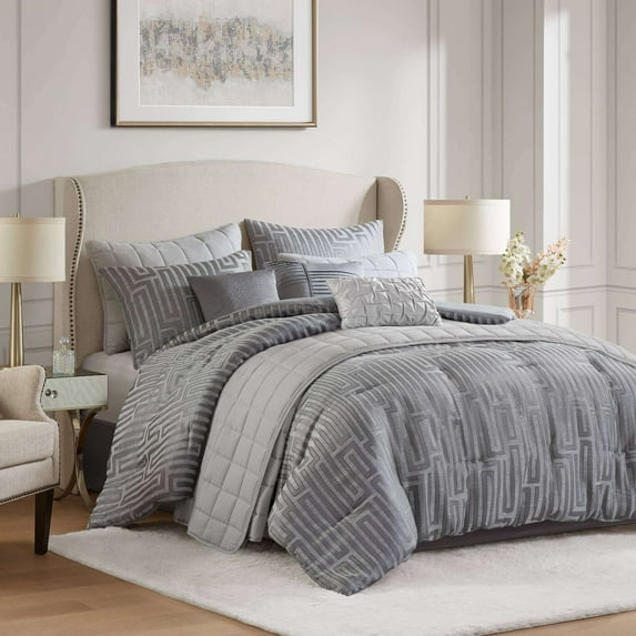 Cotton Bedding Set 10 PCS Queen Luxury Jacquard Comforter Set Grey,Comforter Set