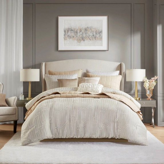 Cotton Bedding Set 10 PCS Queen Luxury Jacquard Comforter Set Ivory,Comforter Set