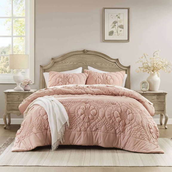 Cotton Bedding Set, 3-Piece King Comforter Set,Pink, Pink Comforter Set,Polyester Bed In A Bag, Household Supplies & Décor Bedding Bedding Sets 3-Piece King Comforter Set,Pink