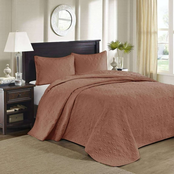 Cotton Bedding Set 3 Piece Reversible Bedspread Set Clay Red Queen,Comforter Set