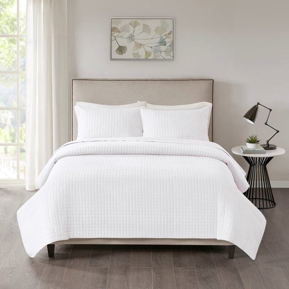 Cotton Bedding Set 3 Piece Reversible Quilt Set White King/Cal King,Comforter Set
