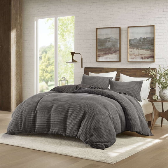 Cotton Bedding Set, 3PCS King/Cal King Waffle Washed Duvet Set, Charcoal Comforter Set,Cotton Bed In A Bag, Household Supplies & Décor Bedding Bedding Sets 3PCS King/Cal King Waffle Washed Duvet Set