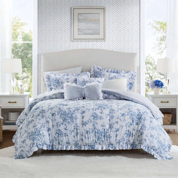 Cotton Bedding Set 5 Pieces King Comforter Set with Decorative Pillows,Blue,Comforter Set