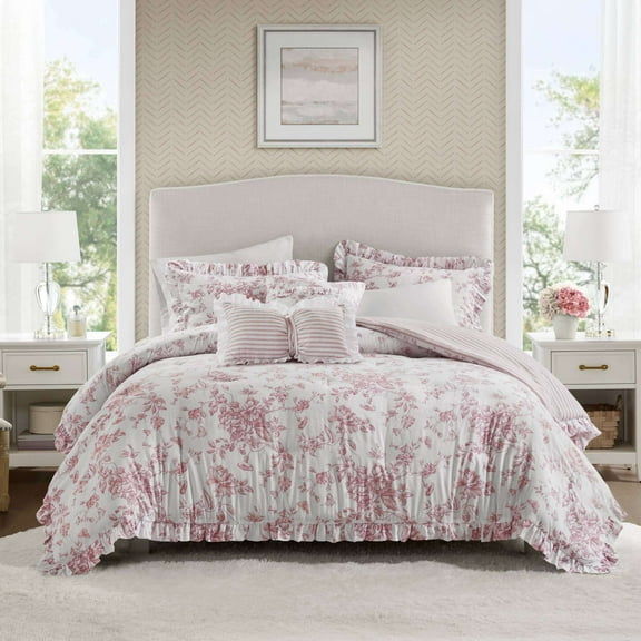 Cotton Bedding Set 5 Pieces King Comforter Set with Decorative Pillows,Pink,Comforter Set