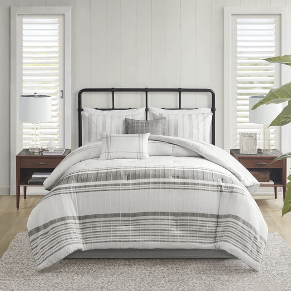 Cotton Bedding Set 6 Piece Cotton Jacquard Oversized Comforter Set White/Grey Full,Comforter Set