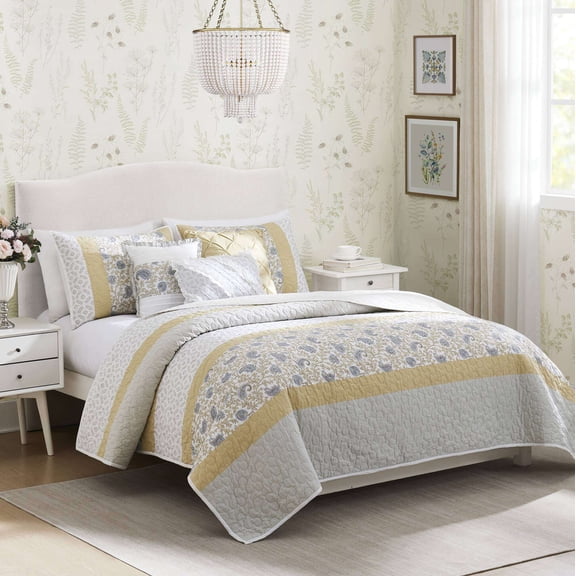 Cotton Bedding Set 6 Piece Cotton Percale Quilt Set with Throw Pillows Yellow Full/Queen,Bed In A Bag