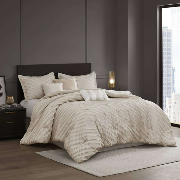 Cotton Bedding Set, 7 PCS Queen Comforter Set Beige, Beige Comforter Set,Polyester Bed In A Bag, Household Supplies & Décor Bedding Bedding Sets 7 PCS Queen Comforter Set Beige
