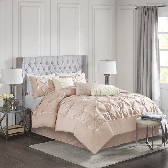 Cotton Bedding Set, 7 Piece Tufted Comforter Set Blush Cal King, Blush Bed In A Bag,Polyester Comforter Set, Household Supplies & Décor Bedding Bedding Sets 7 Piece Tufted Comforter Set Blush Cal Kin