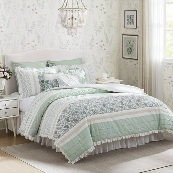 Cotton Bedding Set 9 Piece Cotton Percale Comforter Set Aqua Queen,Bed In A Bag