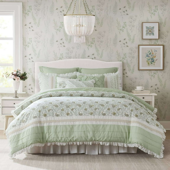 Cotton Bedding Set, 9 Piece Cotton Percale Comforter Set King, Sage Green Comforter Set,Cotton Bed In A Bag, Household Supplies & Décor Bedding Bedding Sets 9 Piece Cotton Percale Comforter Set King
