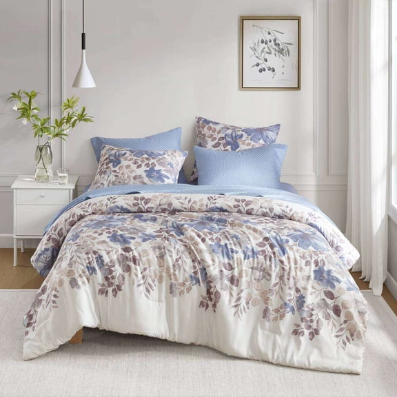 Cotton Bedding Set, Floral Comforter Set with Bed Sheets Blue Full, Blue Comforter Set,Polyester Bed In A Bag, Household Supplies & Décor Bedding Bedding Sets Floral Comforter Set with Bed Sheets Blu