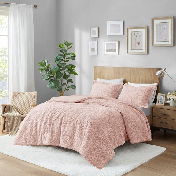 Cotton Bedding Set Full/Queen Embroidered Medallion Faux Fur Ultra Plush Comforter Mini Set,Comforter Set