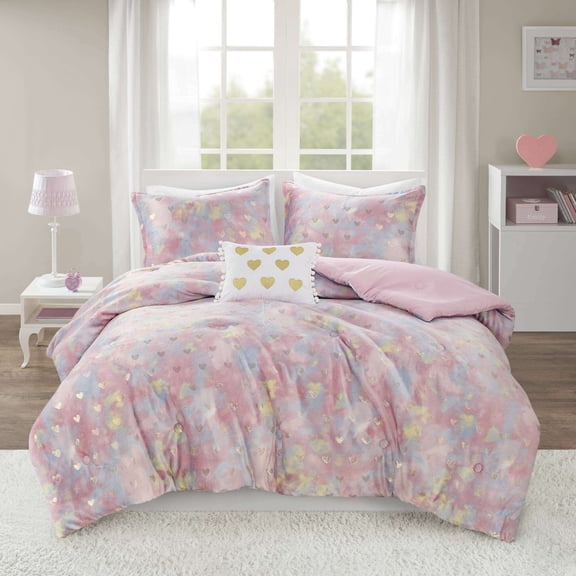 Cotton Bedding Set Metallic Printed Plush Comforter Set with Throw Pillow Twin/Twin XL,Comforter Set