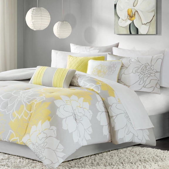 Cotton Bedding Set Printed Cotton Sateen Comforter Set Taupe Grey/Yellow King,Comforter Set