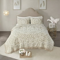 Cotton Bedding Set Tufted Cotton Chenille Medallion Fringe Coverlet Mini Set Taupe King/Cal King,Comforter Set