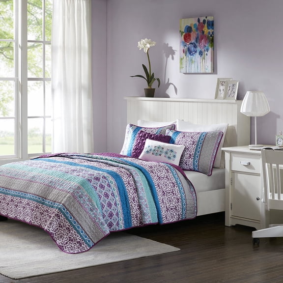 Cotton Bedding Set Twin/Twin XL Reversible Quilt Set with Throw Pillows,Comforter Set