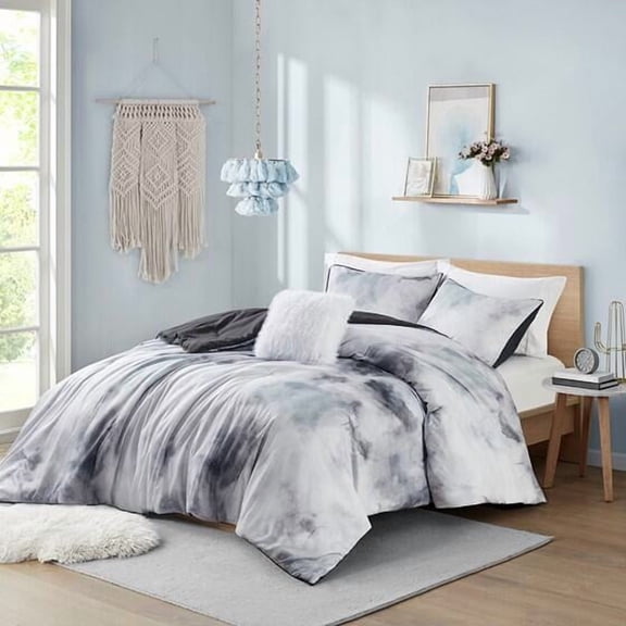 Cotton Bedding Set Twin/Twin XL Watercolor Tie Dye Printed Comforter Set with Throw Pillow,Comforter Set