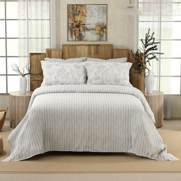 Cotton Bedsheet For Double Bed King Size With 4 Pillow Cover | 108x108 Inches, White & Grey - Light Weight, All Season Comfort Bedsheet