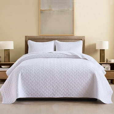 Cotton Bedspread Quilt Bedding Sets 3 Pieces Reversible Coverlets Comforters Bedspreads for All Seasons,Weave Stitching Pattern, White,Queen Size