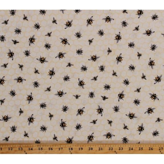 Cotton Bees Bumblebees Honeybees Honeycomb Insects Beekeepers Everyday Favorites Yellow Cotton Fabric Print by the Yard (AMKD-18967-138 HONEY)