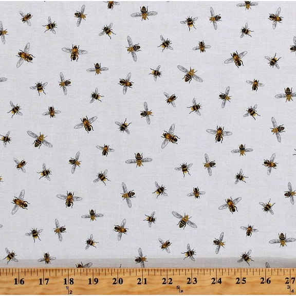 Cotton Bees Bumblebees Insects Bugs on White Everyday Favorites Cotton Fabric Print by the Yard (AMK-13398-1WHITE)