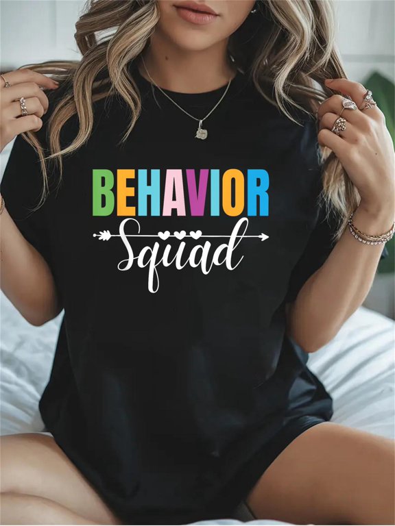 Cotton Behavior Squad ABA Therapist Therapy Behaviour Team RBT Casual Graphic Tee Lightweight Daily Wear T-Shirt