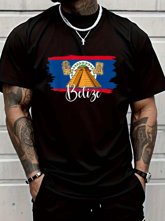 Cotton Belize flag tshirt, Belize tshirt, Belize tshirt for men T-Shirt Men's Casual Short Sleeve Graphic Tee