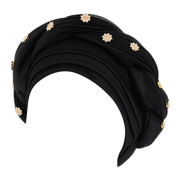 Cotton Berets for Women Fashion Women Beading Braid Hat Muslim Ruffle Cancer Wrap Cap Sleep Caps Satin Lined Hair Bonnets,Black Women's Accessories Berets